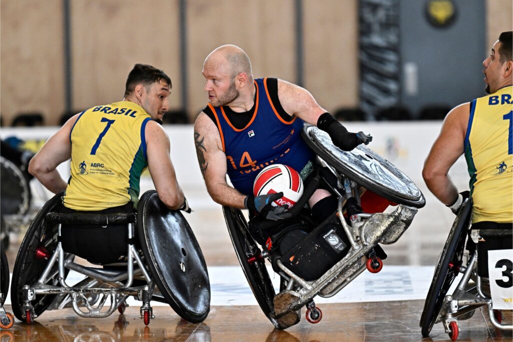 actiefoto van TeamNL tijdens de kwalificatiewedstrijd voor de paralympische spelen tegen brazilie